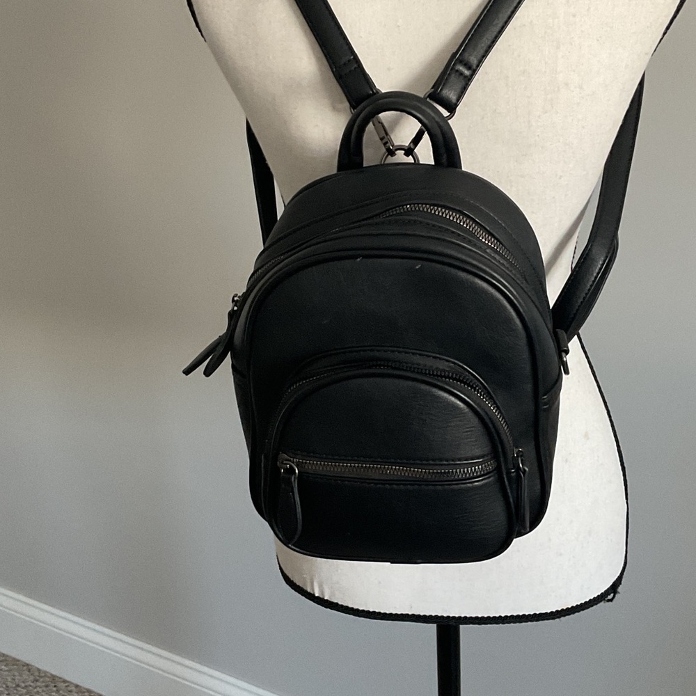Black fauxLeather Backpack